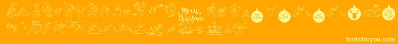 MerryChristmas-Schriftart – Gelbe Schriften auf orangefarbenem Hintergrund