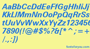 ZurichBoldItalicWin95bt font – Blue Fonts On Yellow Background