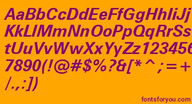 ZurichBoldItalicWin95bt font – Purple Fonts On Orange Background