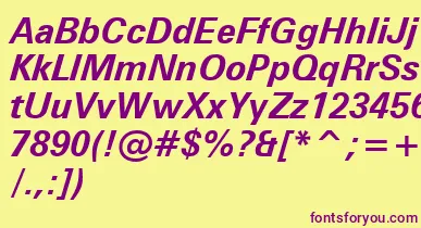 ZurichBoldItalicWin95bt font – Purple Fonts On Yellow Background