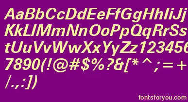 ZurichBoldItalicWin95bt font – Yellow Fonts On Purple Background