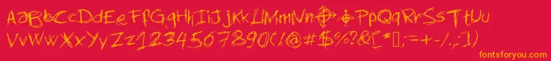 Newslendermanswriting Font – Orange Fonts on Red Background