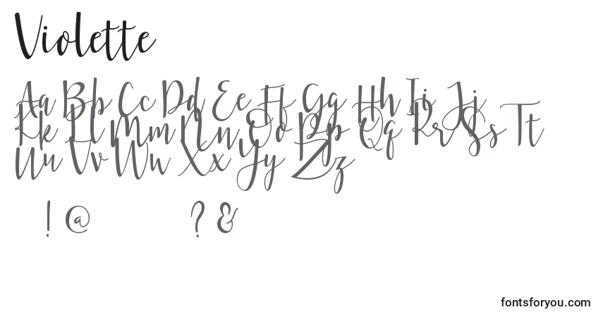 Czcionka Violette – alfabet, cyfry, specjalne znaki