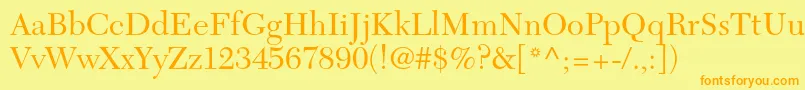 フォントNewcaledonialtstd – オレンジの文字が黄色の背景にあります。