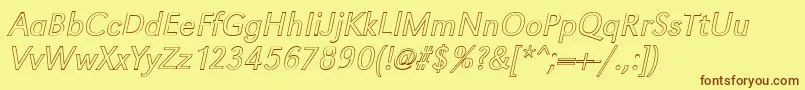 Fonte GroteskouLightItalic – fontes marrons em um fundo amarelo