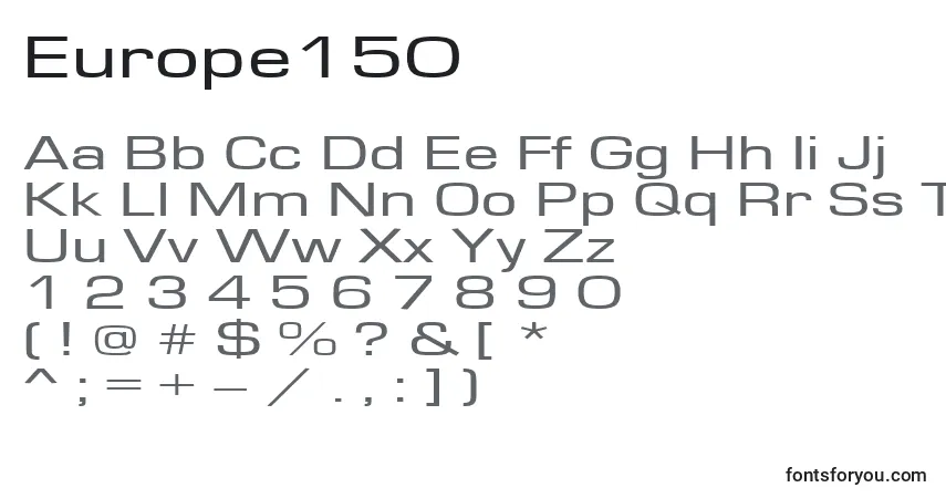 Шрифт Europe150 – алфавит, цифры, специальные символы