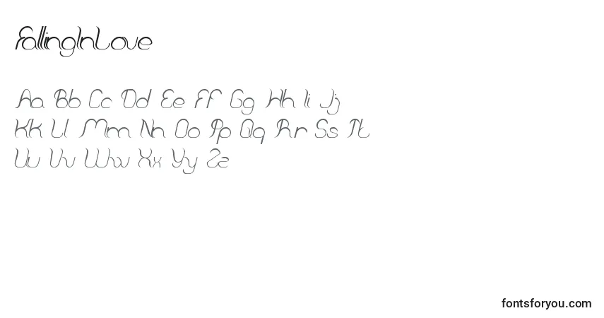 Schriftart FallingInLove – Alphabet, Zahlen, spezielle Symbole