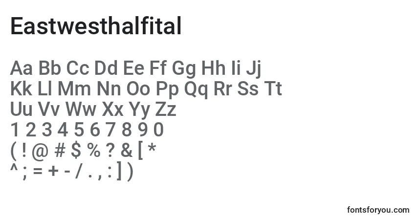 Czcionka Eastwesthalfital – alfabet, cyfry, specjalne znaki