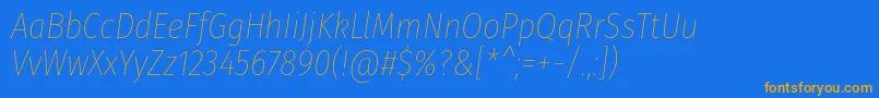 FirasanscondensedThinitalic-Schriftart – Orangefarbene Schriften auf blauem Hintergrund
