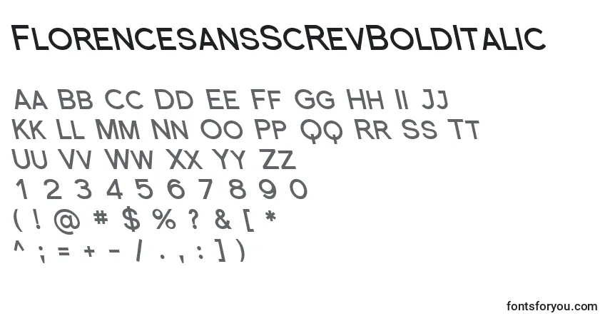 Шрифт FlorencesansScRevBoldItalic – алфавит, цифры, специальные символы