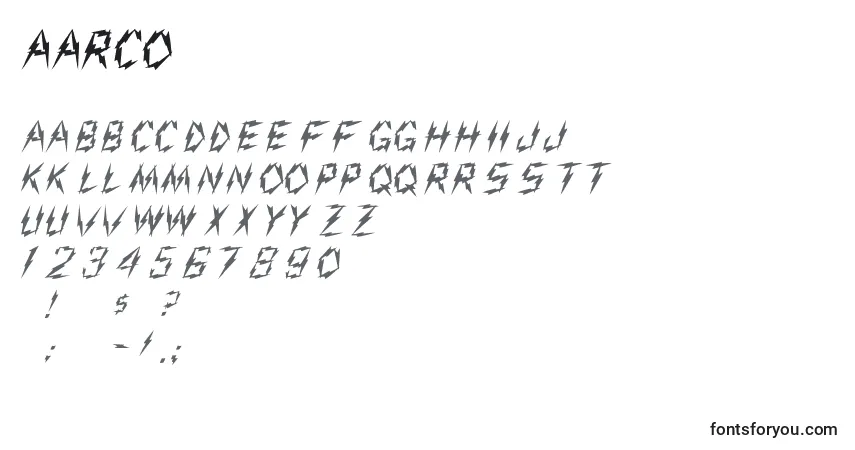 Czcionka Aarco – alfabet, cyfry, specjalne znaki