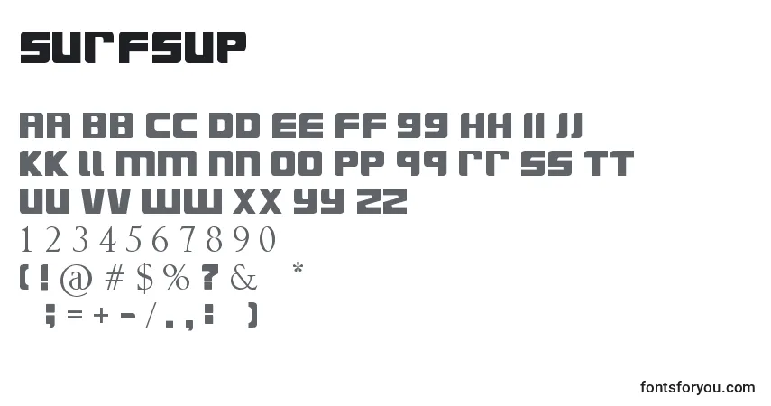 Czcionka Surfsup – alfabet, cyfry, specjalne znaki