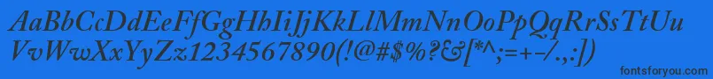 AdobeCaslonSemiboldItalic-fontti – mustat fontit sinisellä taustalla