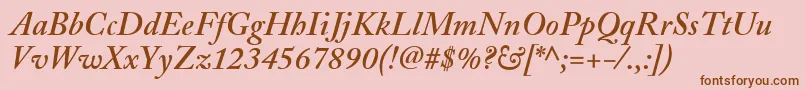 AdobeCaslonSemiboldItalic-Schriftart – Braune Schriften auf rosa Hintergrund
