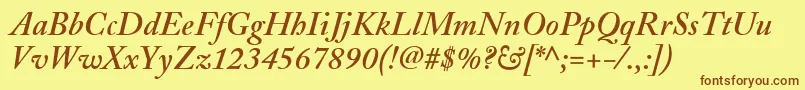 Weitere Informationen zur AdobeCaslonSemiboldItalic-Schriftart AdobeCaslonSemiboldItalic-Schriftart – Braune Schriften auf gelbem Hintergrund