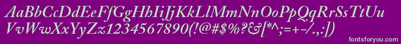 AdobeCaslonSemiboldItalic-Schriftart – Grüne Schriften auf violettem Hintergrund
