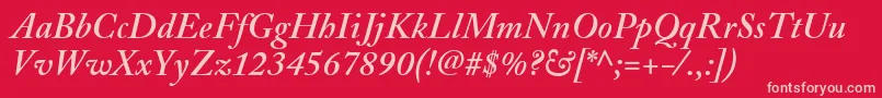 AdobeCaslonSemiboldItalic-fontti – vaaleanpunaiset fontit punaisella taustalla