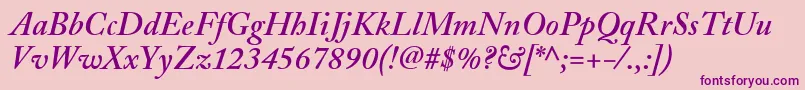 AdobeCaslonSemiboldItalic-Schriftart – Violette Schriften auf rosa Hintergrund
