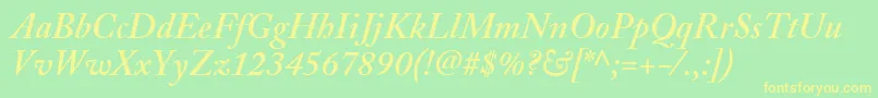 AdobeCaslonSemiboldItalic-Schriftart – Gelbe Schriften auf grünem Hintergrund