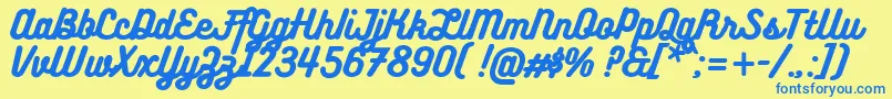 フォントBukhariScript – 青い文字が黄色の背景にあります。