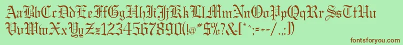 フォントGregorianflf – 緑の背景に茶色のフォント