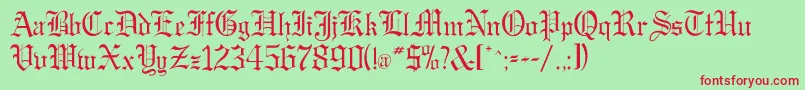 フォントGregorianflf – 赤い文字の緑の背景