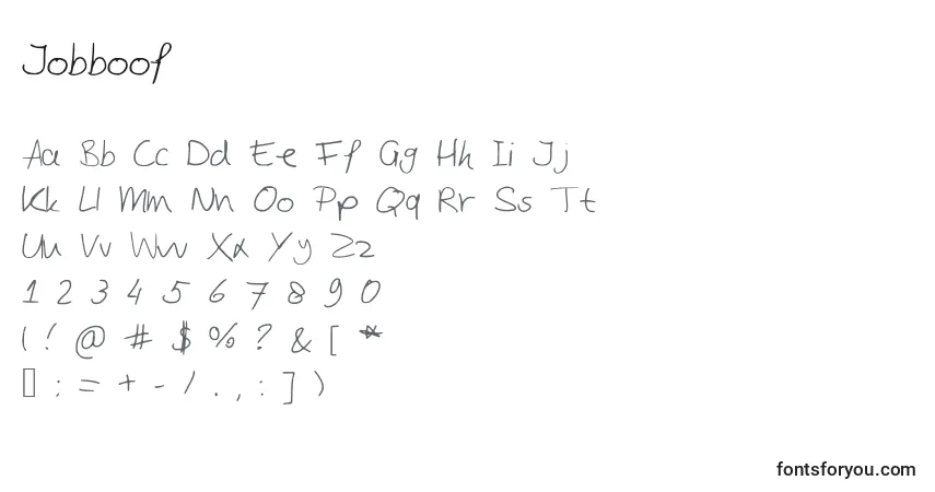 Schriftart Jobboof – Alphabet, Zahlen, spezielle Symbole