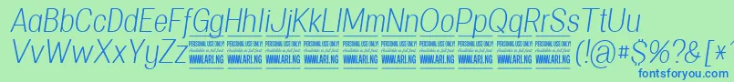 Шрифт SpecifypersonalConlightitalic – синие шрифты на зелёном фоне