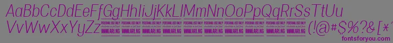 Fonte SpecifypersonalConlightitalic – fontes roxas em um fundo cinza