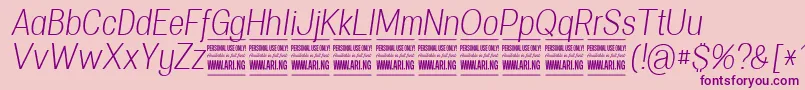 SpecifypersonalConlightitalic-fontti – violetit fontit vaaleanpunaisella taustalla