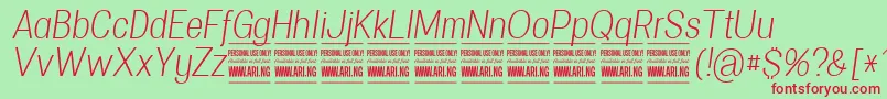 SpecifypersonalConlightitalic Font – Red Fonts on Green Background
