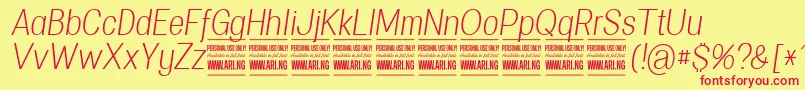 SpecifypersonalConlightitalic-Schriftart – Rote Schriften auf gelbem Hintergrund