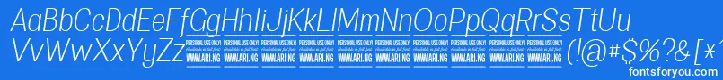 Fonte SpecifypersonalConlightitalic – fontes brancas em um fundo azul