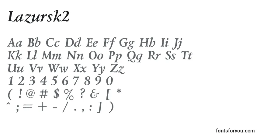 Czcionka Lazursk2 – alfabet, cyfry, specjalne znaki