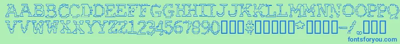 RubberBiscuitBevelOutline Font – Blue Fonts on Green Background