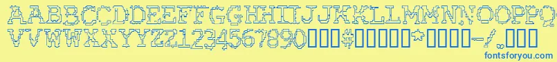 RubberBiscuitBevelOutline Font – Blue Fonts on Yellow Background