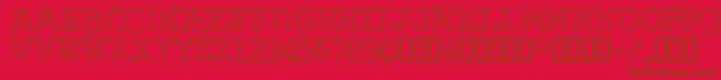 Fonte RubberBiscuitBevelOutline – fontes marrons em um fundo vermelho