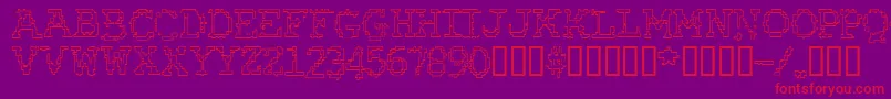 RubberBiscuitBevelOutline-Schriftart – Rote Schriften auf violettem Hintergrund