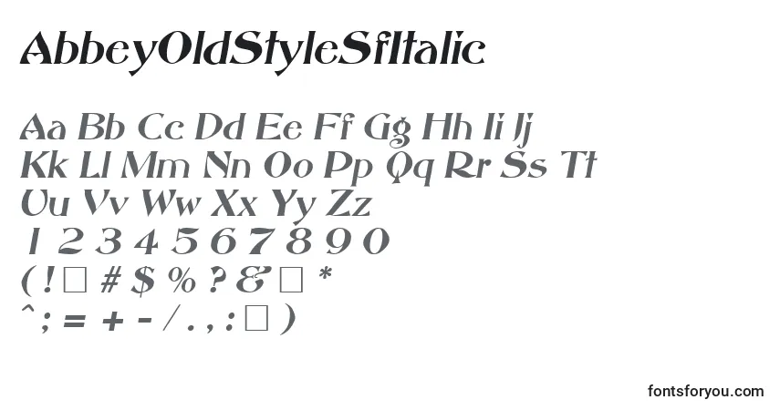 A fonte AbbeyOldStyleSfItalic – alfabeto, números, caracteres especiais