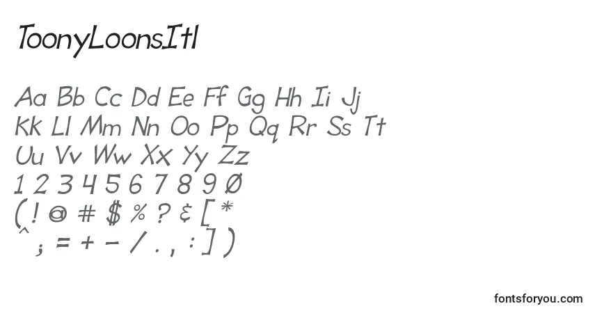 A fonte ToonyLoonsItl – alfabeto, números, caracteres especiais