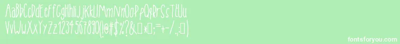 Lisätietoja Tanaestelskinnyhandmade01Regular-fontista Tanaestelskinnyhandmade01Regular-fontti – valkoiset fontit vihreällä taustalla