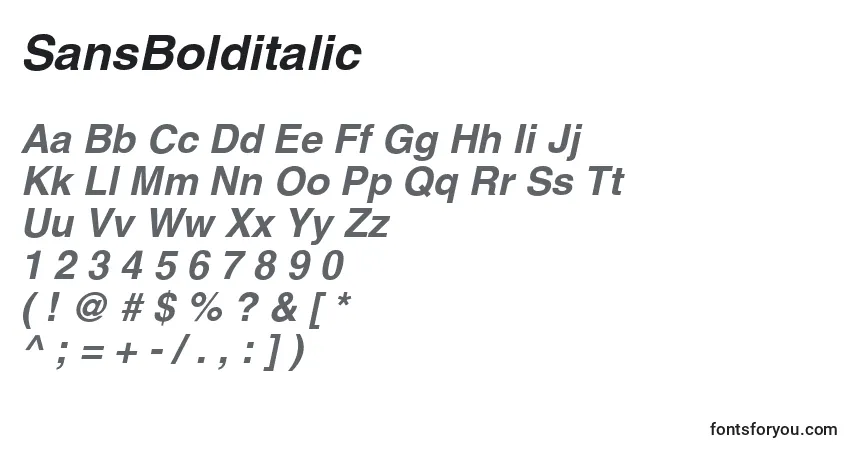 Schriftart SansBolditalic – Alphabet, Zahlen, spezielle Symbole