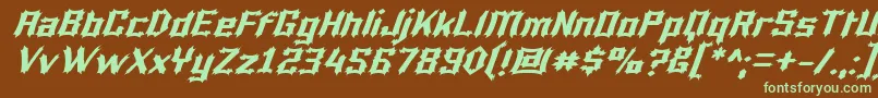 フォントLuciferi – 緑色の文字が茶色の背景にあります。