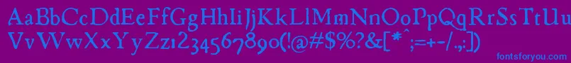 Fonte ChapbookRegular – fontes azuis em um fundo violeta