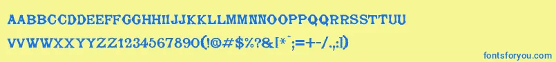 フォントBarjorelle – 青い文字が黄色の背景にあります。