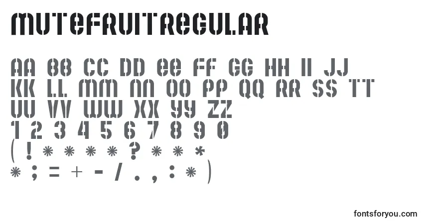 A fonte MuteFruitRegular – alfabeto, números, caracteres especiais