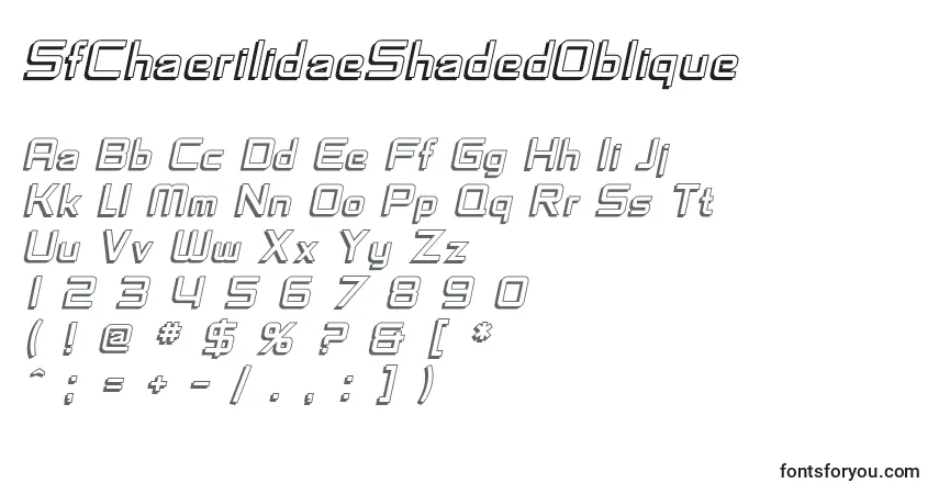 A fonte SfChaerilidaeShadedOblique – alfabeto, números, caracteres especiais