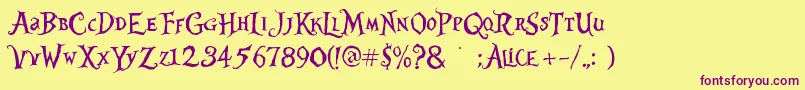 AliceInWonderland3 Font – Purple Fonts on Yellow Background