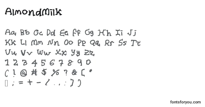 Czcionka AlmondMilk – alfabet, cyfry, specjalne znaki