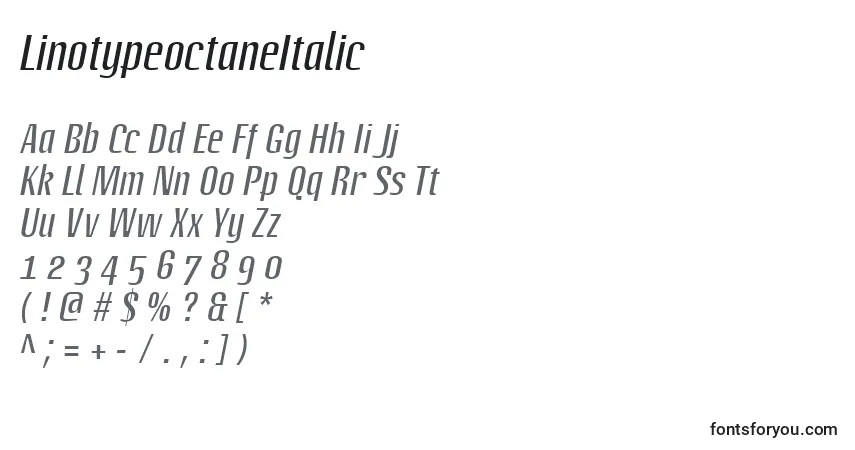 A fonte LinotypeoctaneItalic – alfabeto, números, caracteres especiais